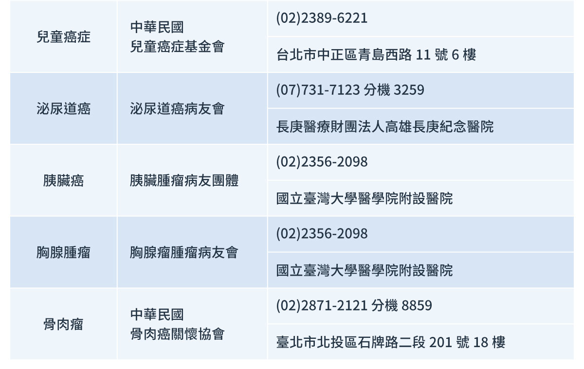 台灣主要病友支持組織相關資訊